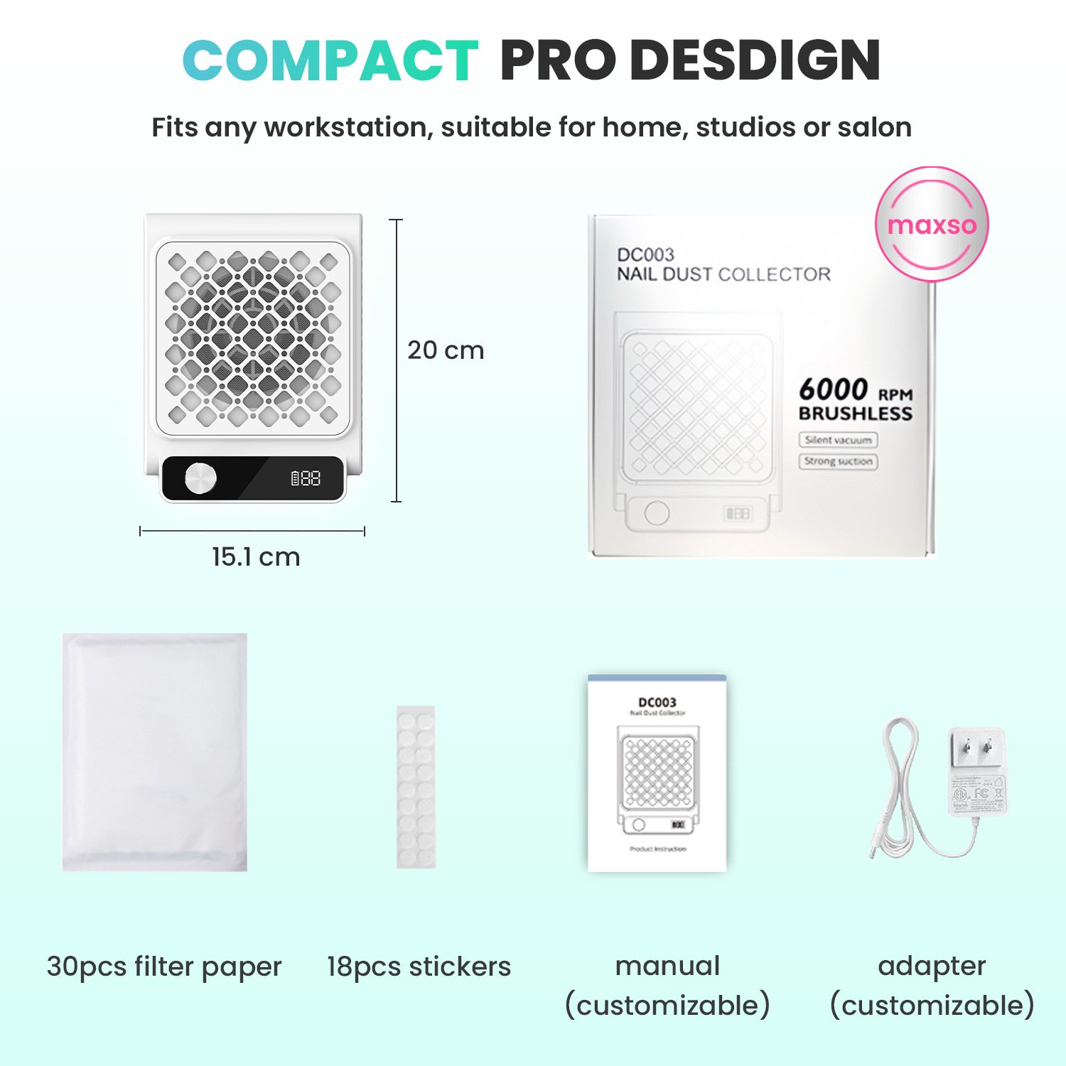 OLYNAIL DC003 nail dust collector with LED screen and 10-speed stepless control knob